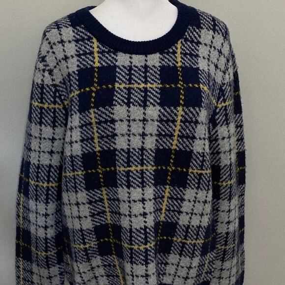 Whitby Preppy Plaid Thick Knit Jumper NEW size M Blue Gray Crewneck - Picture 7 of 7